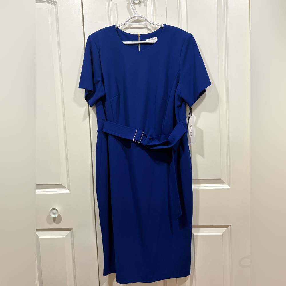 Calvin Klein Royal Blue Midi Dress with Belt